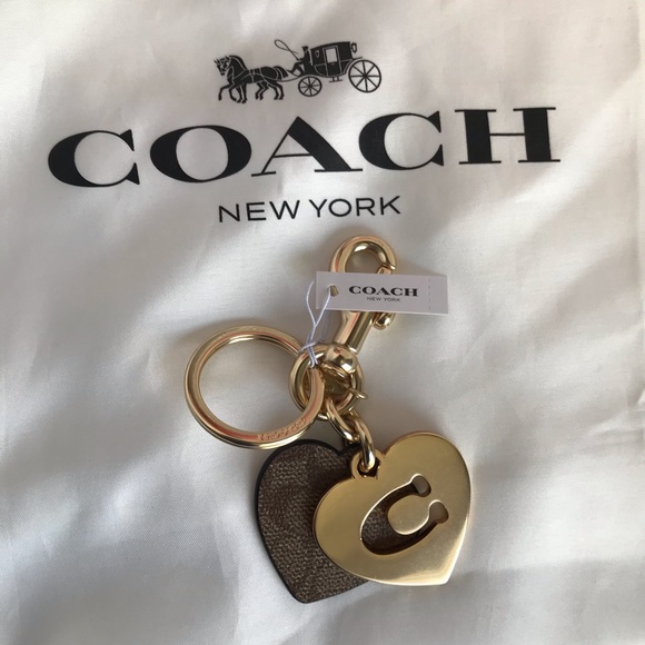 COACH Signature Hearts Key Ring Bag Charm Gold / - Picture 3 of 13